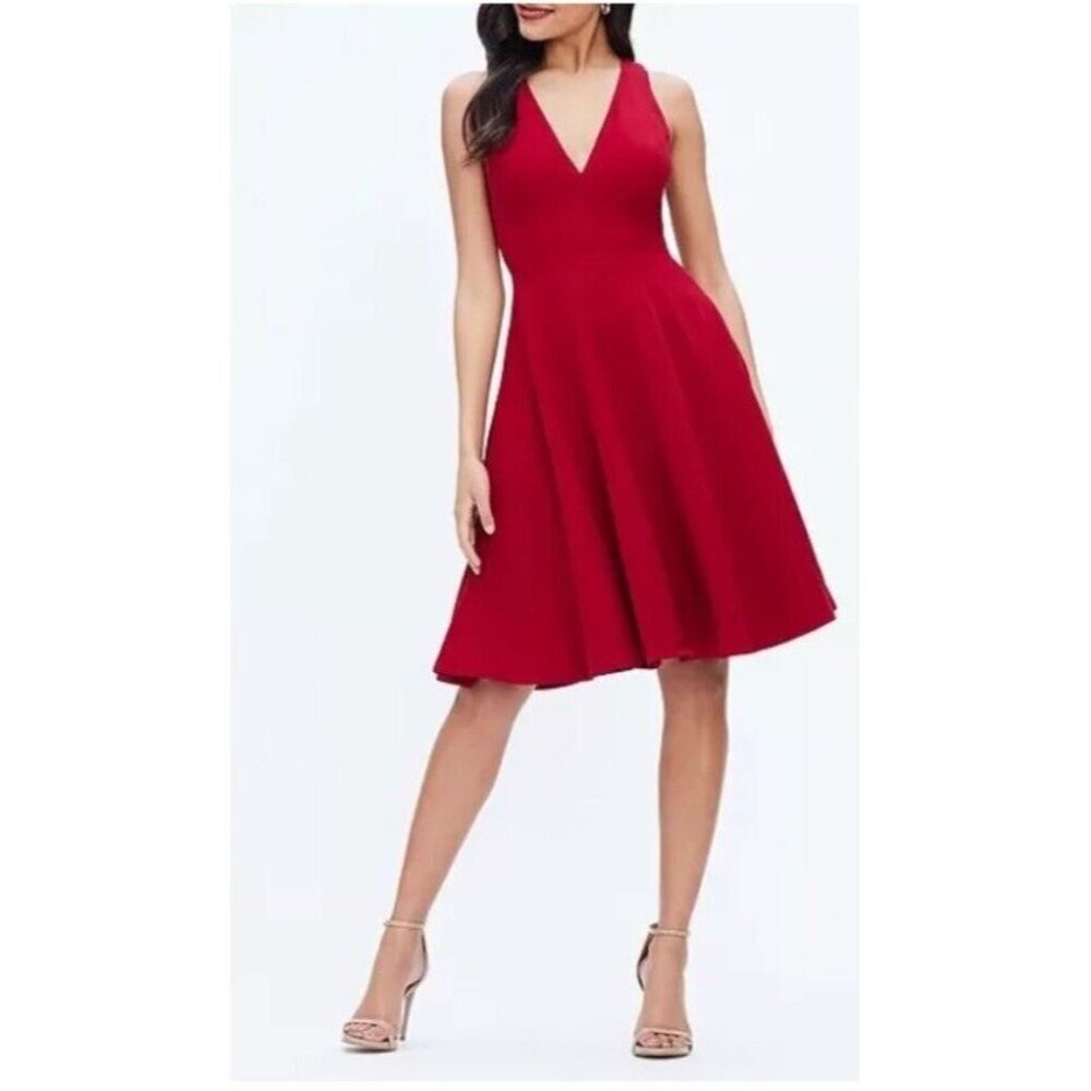 Dress the Population Red V-Neck Midi Dress